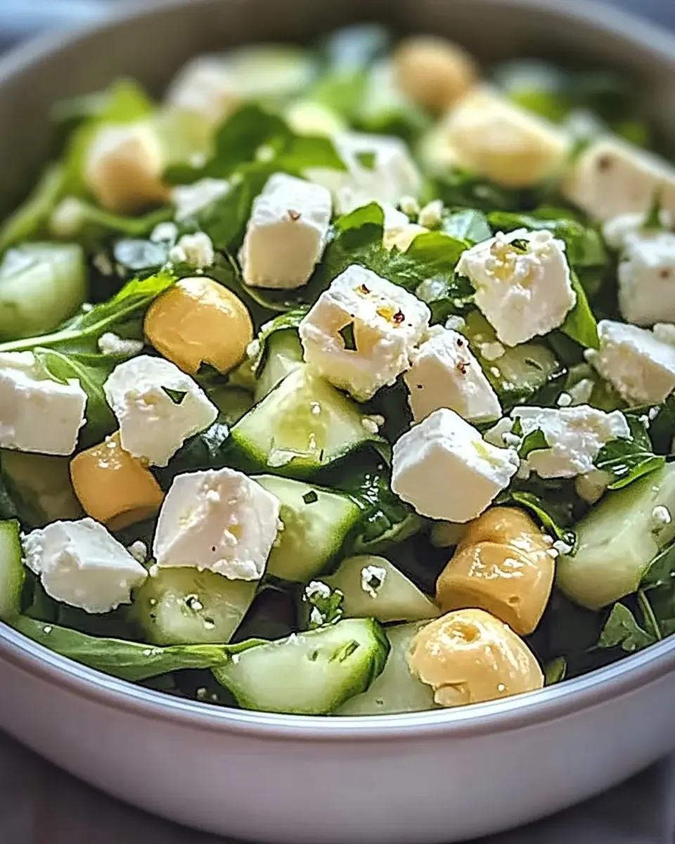 Gurkensalat mit Feta und Kichererbsen ganz einfach zubereiten!