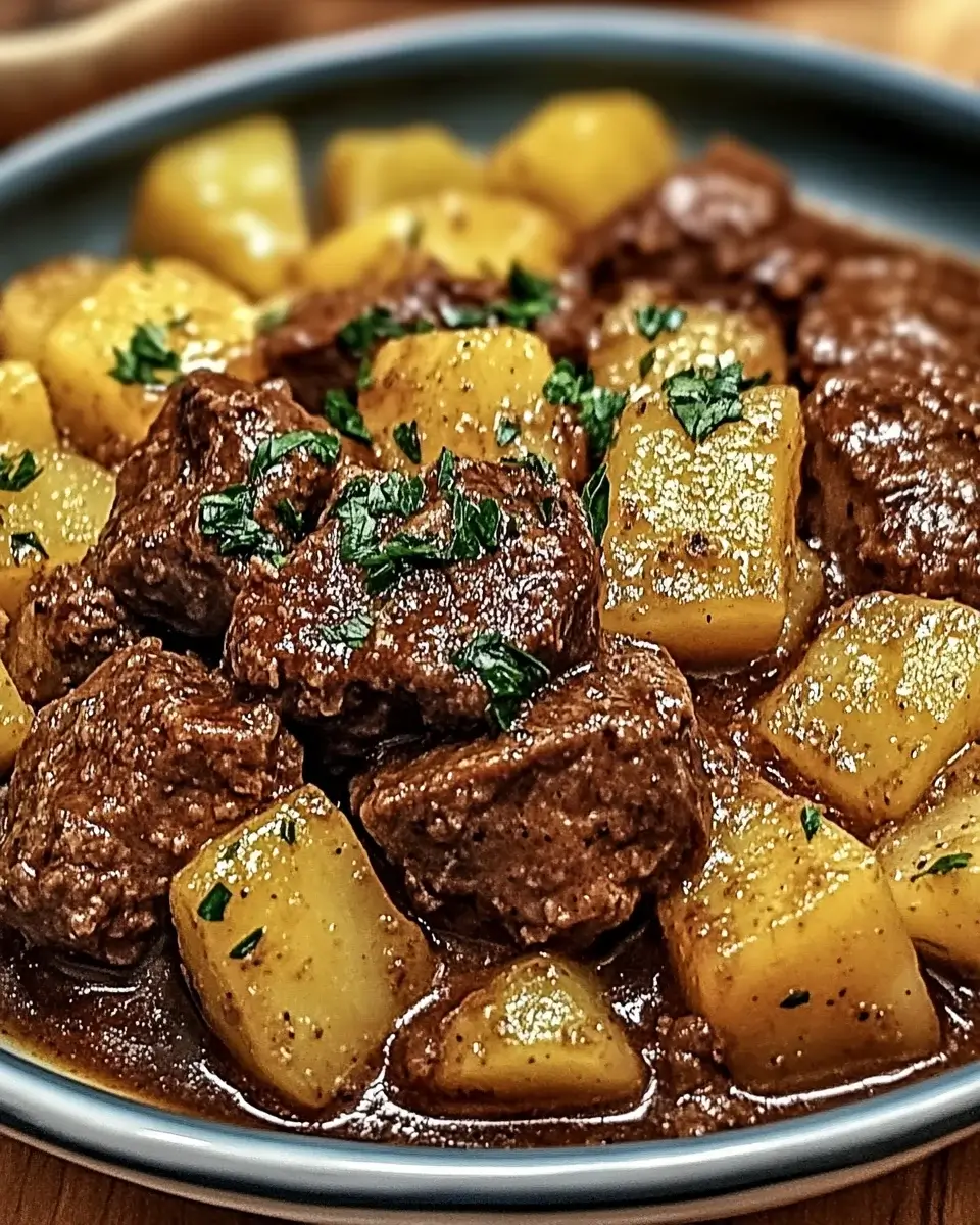 Knoblauch-Butter-Rindfleisch mit Kartoffeln ganz einfach zubereiten!
