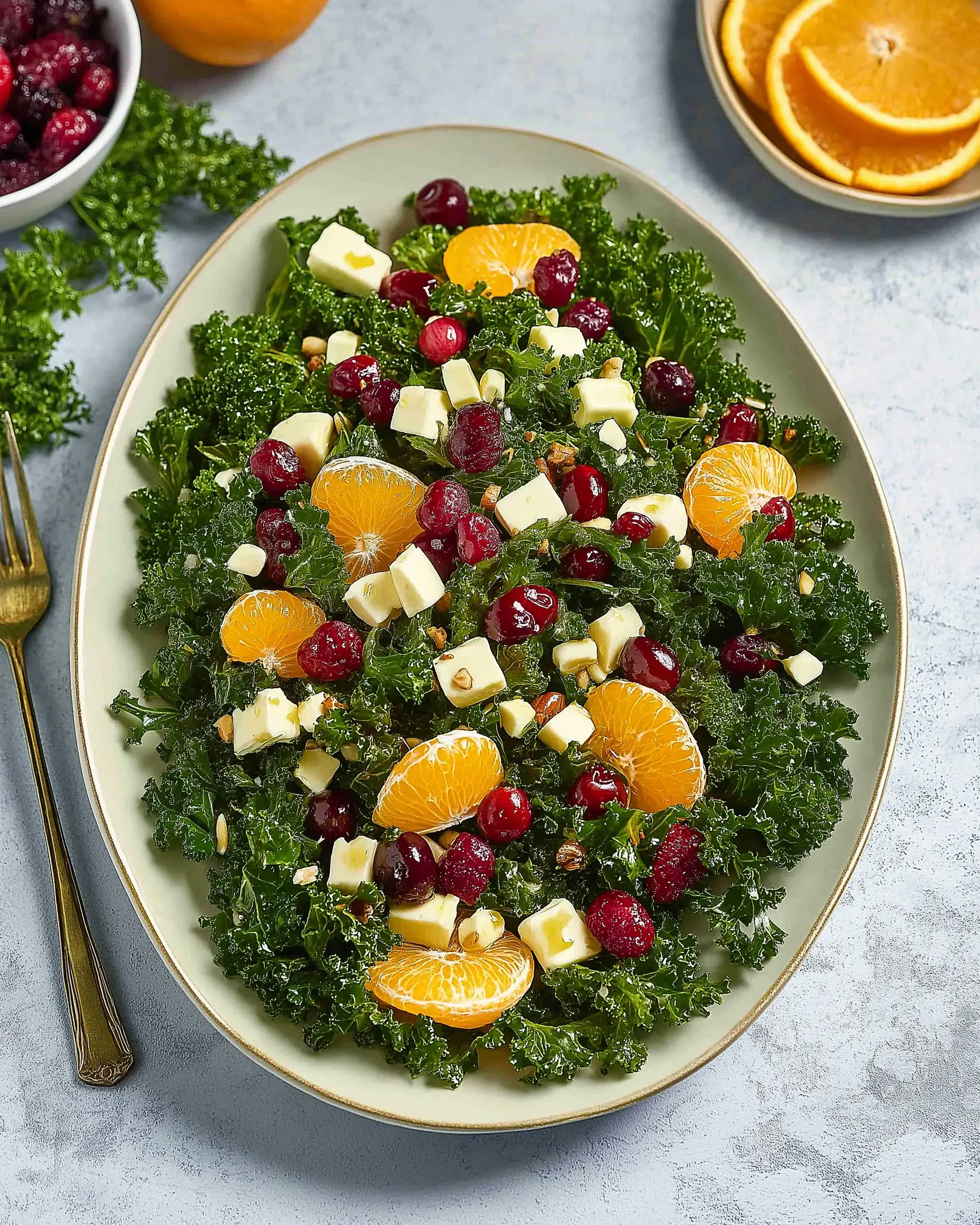Grünkohlsalat mit Ziegenkäse, Cranberries und Orange genießen!