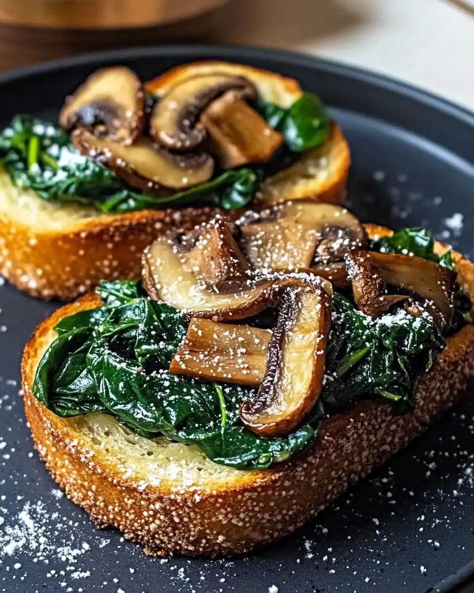 Herzhafter französischer Toast mit Spinat und Champignons genießen!