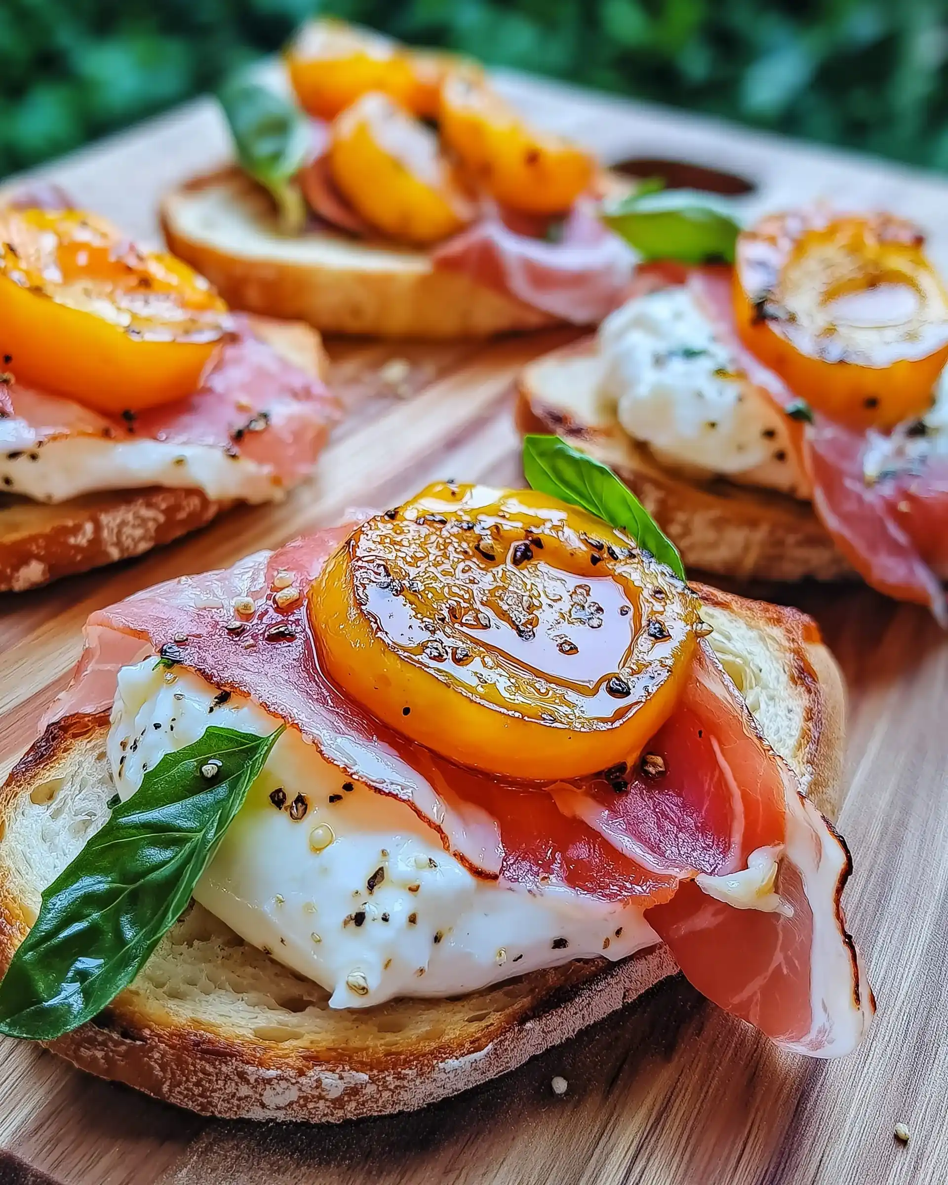 Käse-Burrata-Crostini mit Prosciutto und Pfirsichen entdecken!
