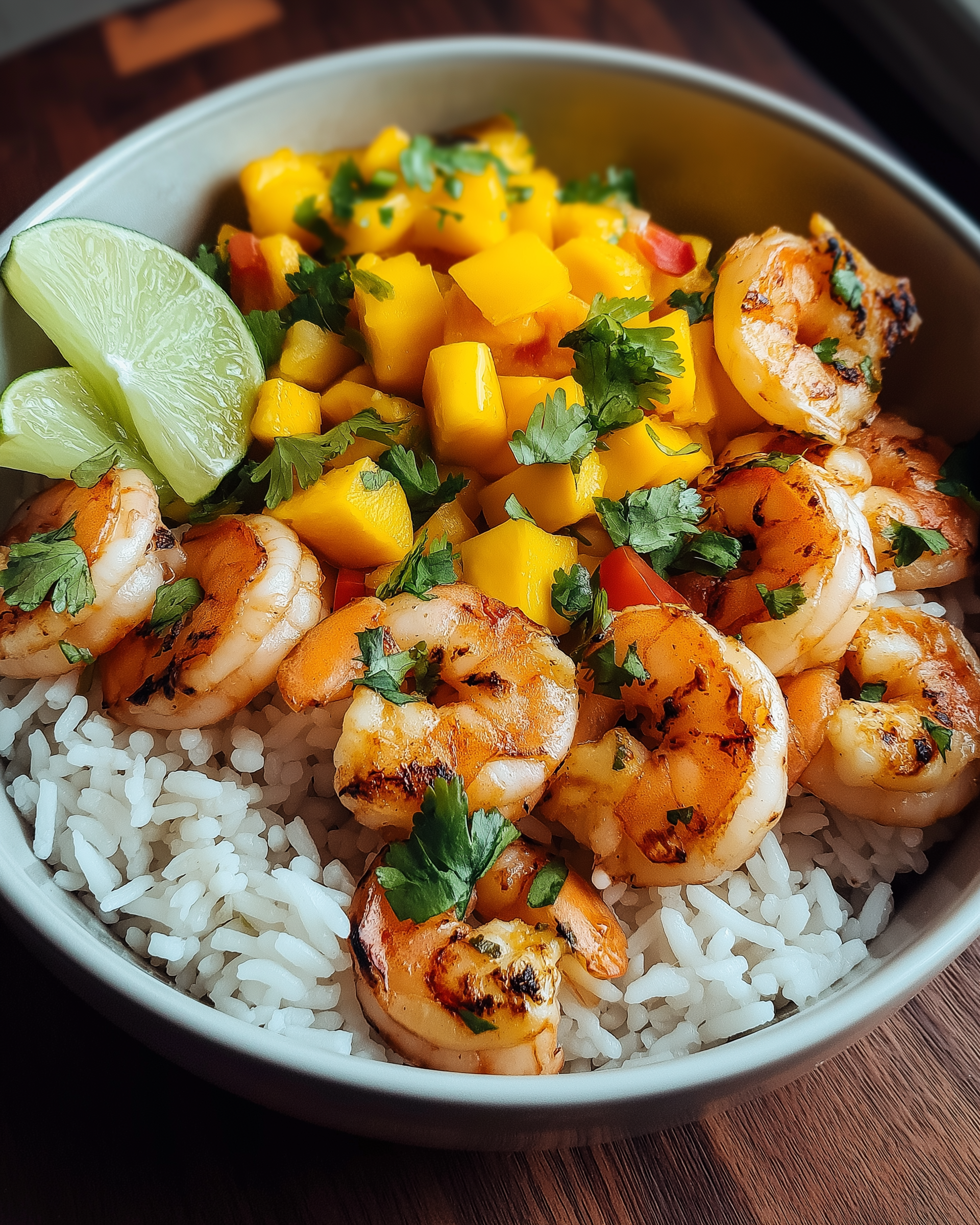 Pikante Garnelen mit Mango-Salsa und Reis einfach genießen!