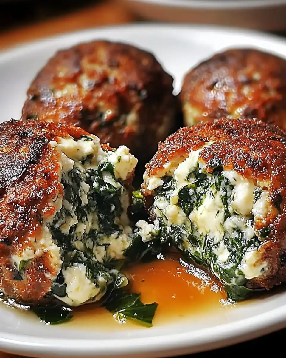 Spinat-Knoblauch-Fleischbällchen mit Mozzarella einfach genießen!