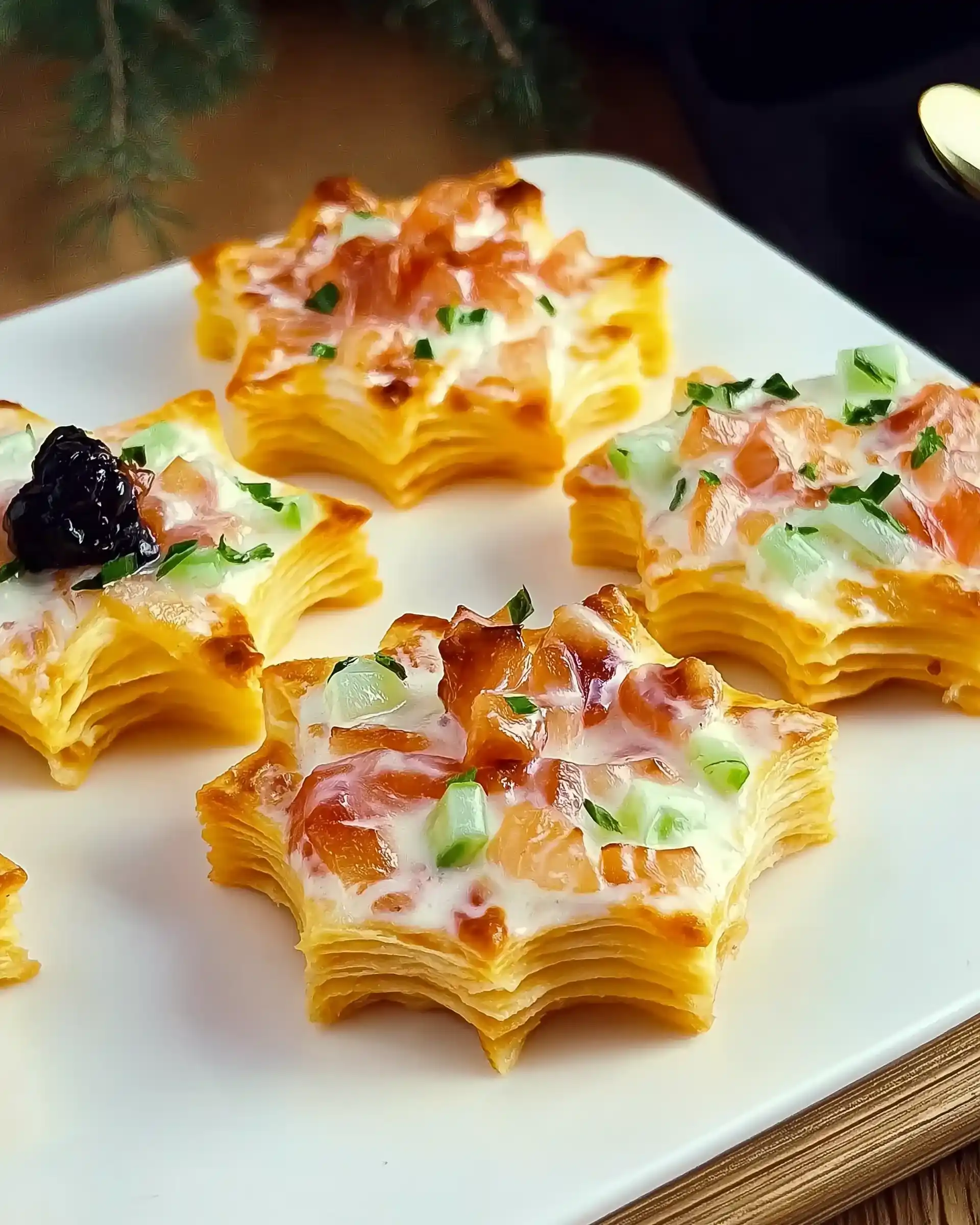 Blätterteigsterne mit Lachs, Gurke und Frischkäse: Einfach lecker!