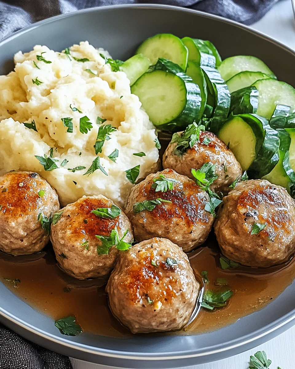 Fleischbällchen mit Gurkensalat und Kartoffelstampf: Einfach lecker!