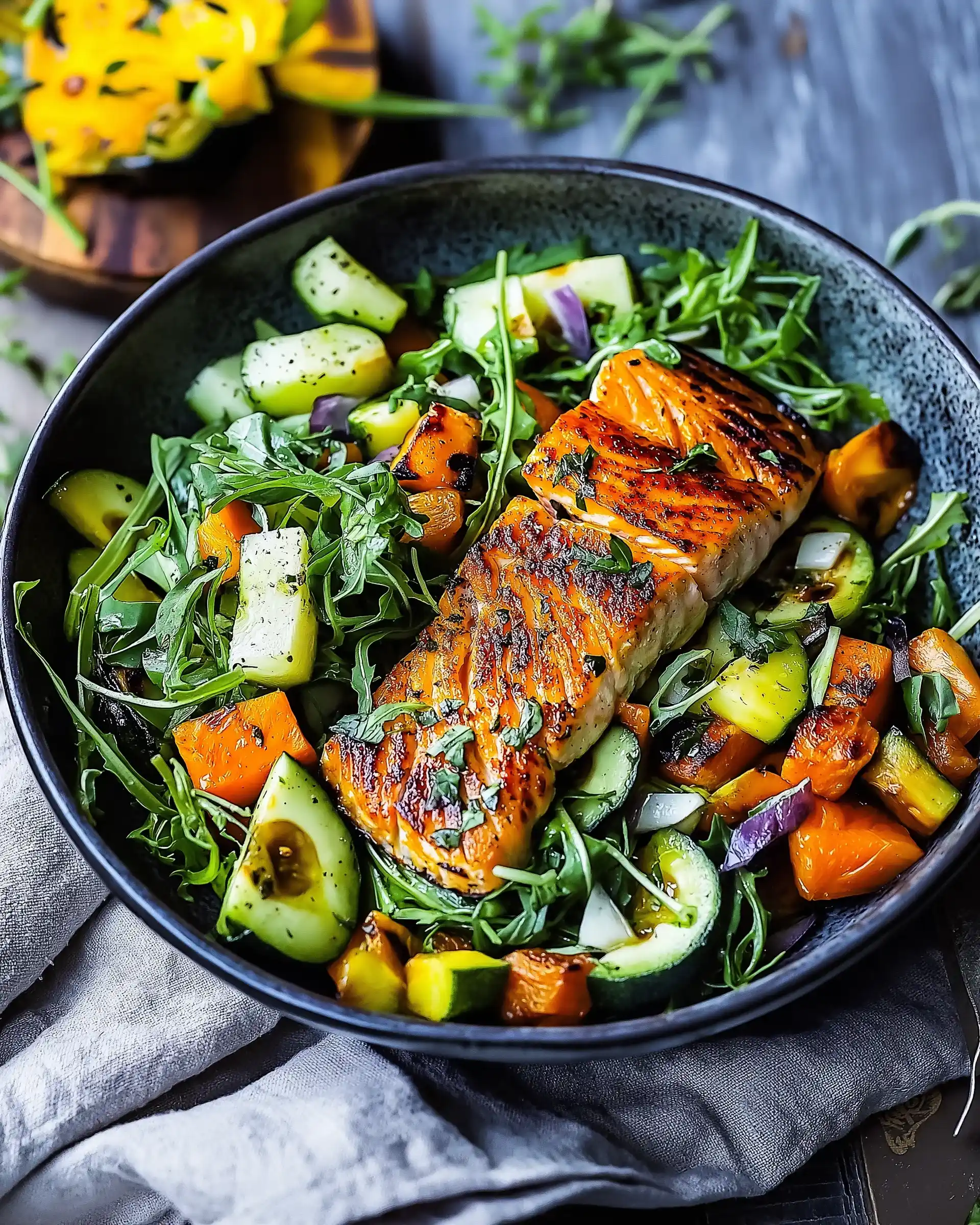 Gegrillter Lachs-Salat mit frischem Gemüse: So gelingt er!