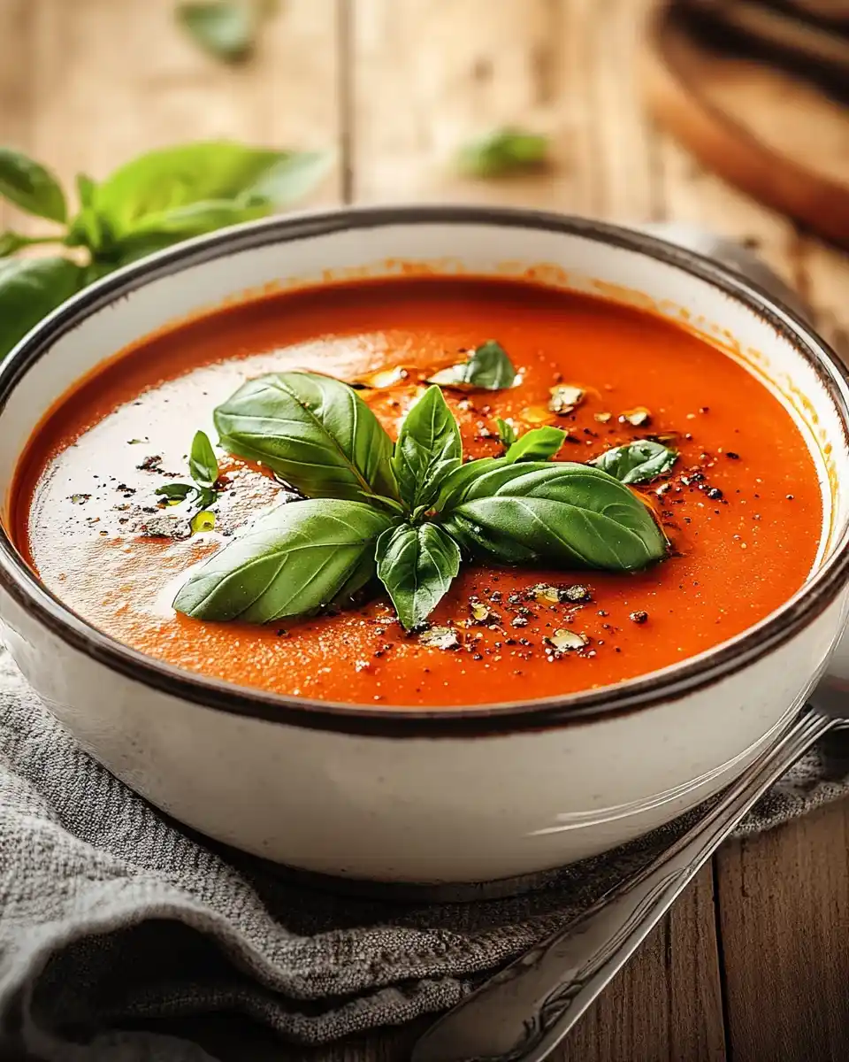 Geröstete Paprika-Tomaten-Suppe mit Basilikum genießen!