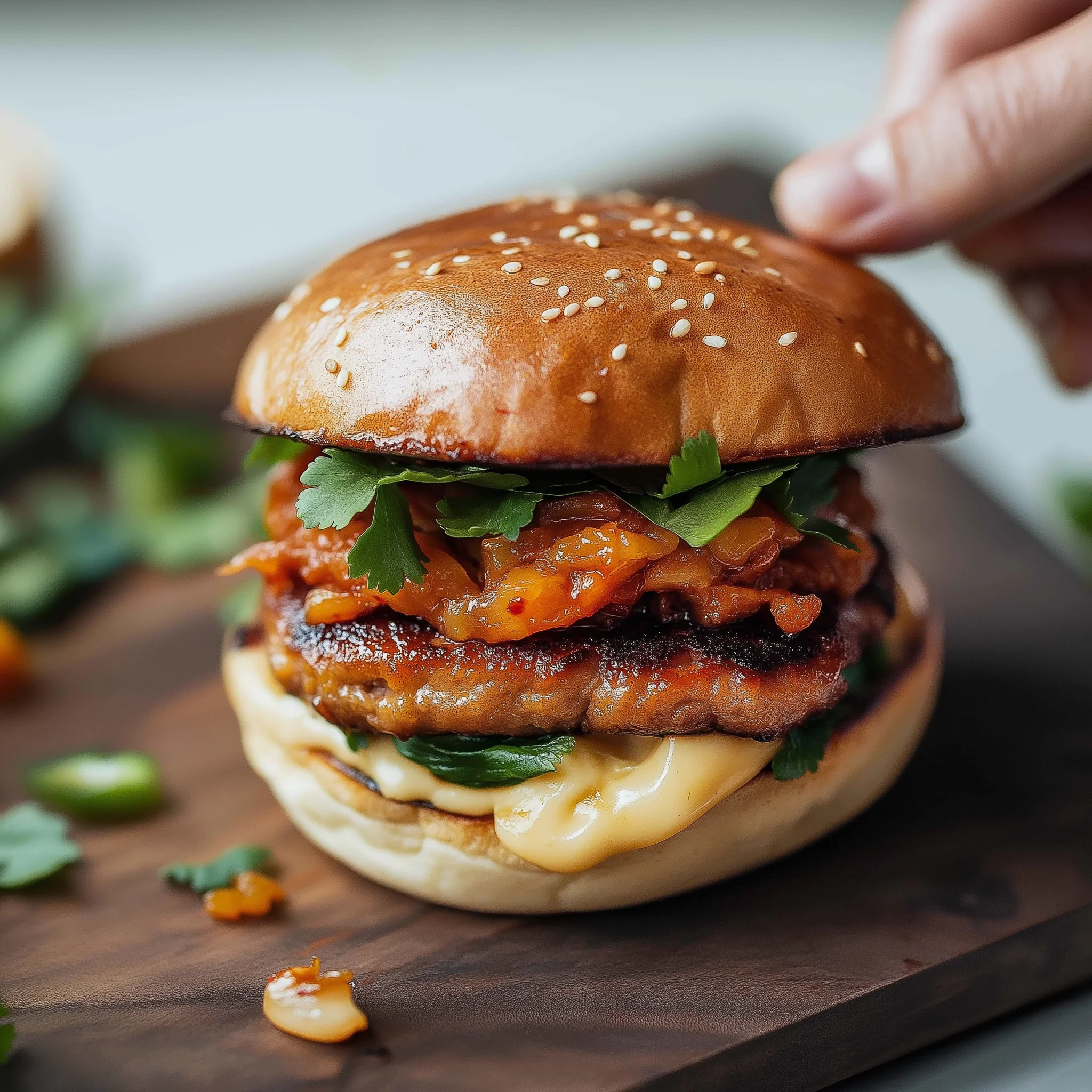 Gochujang-Hühnchen-Burger mit Kimchi-Bacon-Marmelade entdecken!