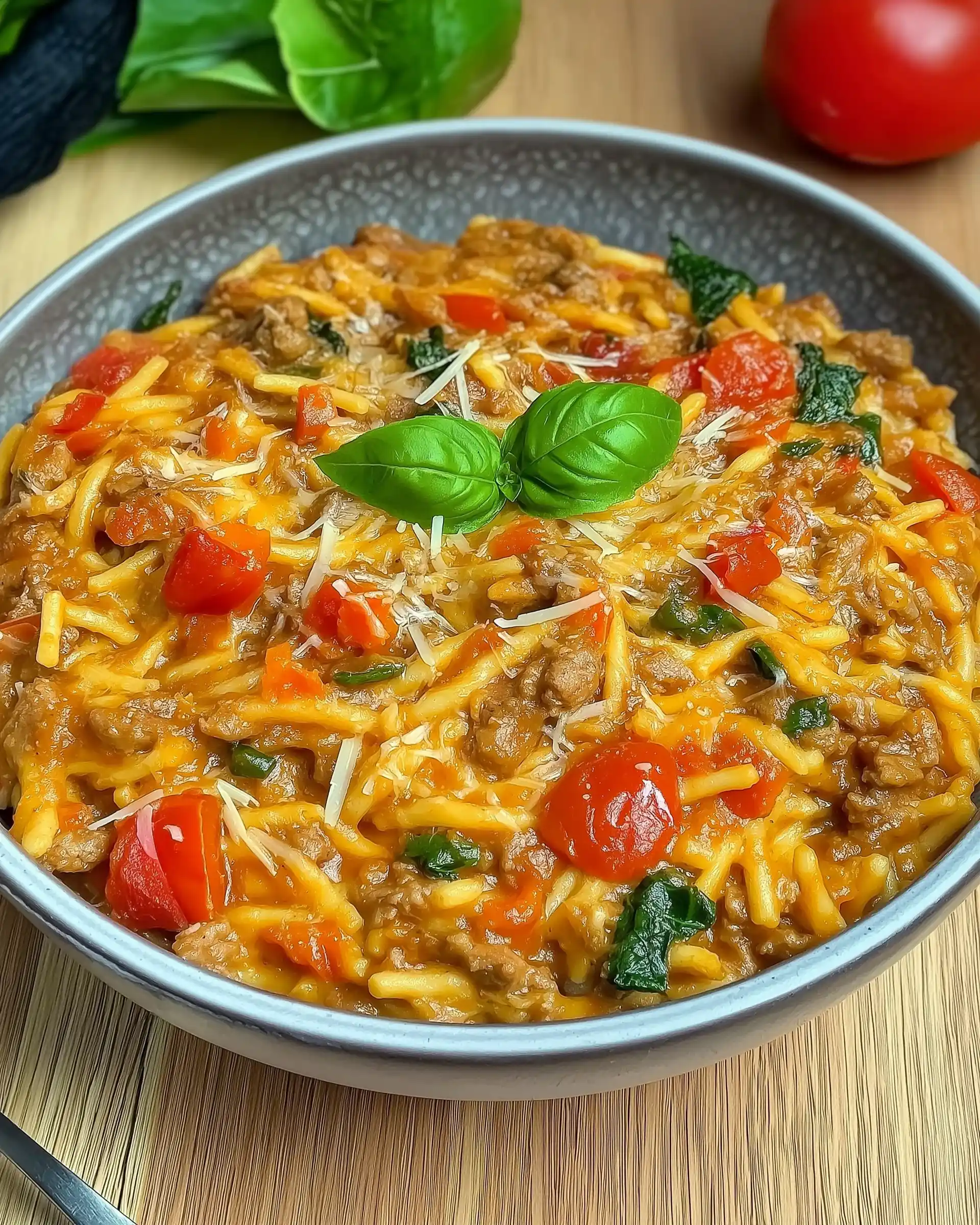 Hackfleischpfanne mit Kritharaki und Parmesan: Ein Genuss!