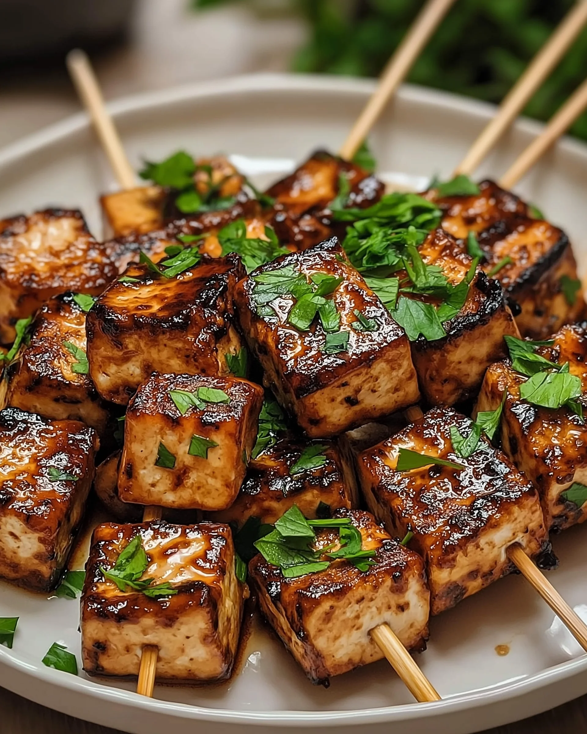 Knoblauch-Soja-Glasierte Tofu-Spieße: Ein Genuss!