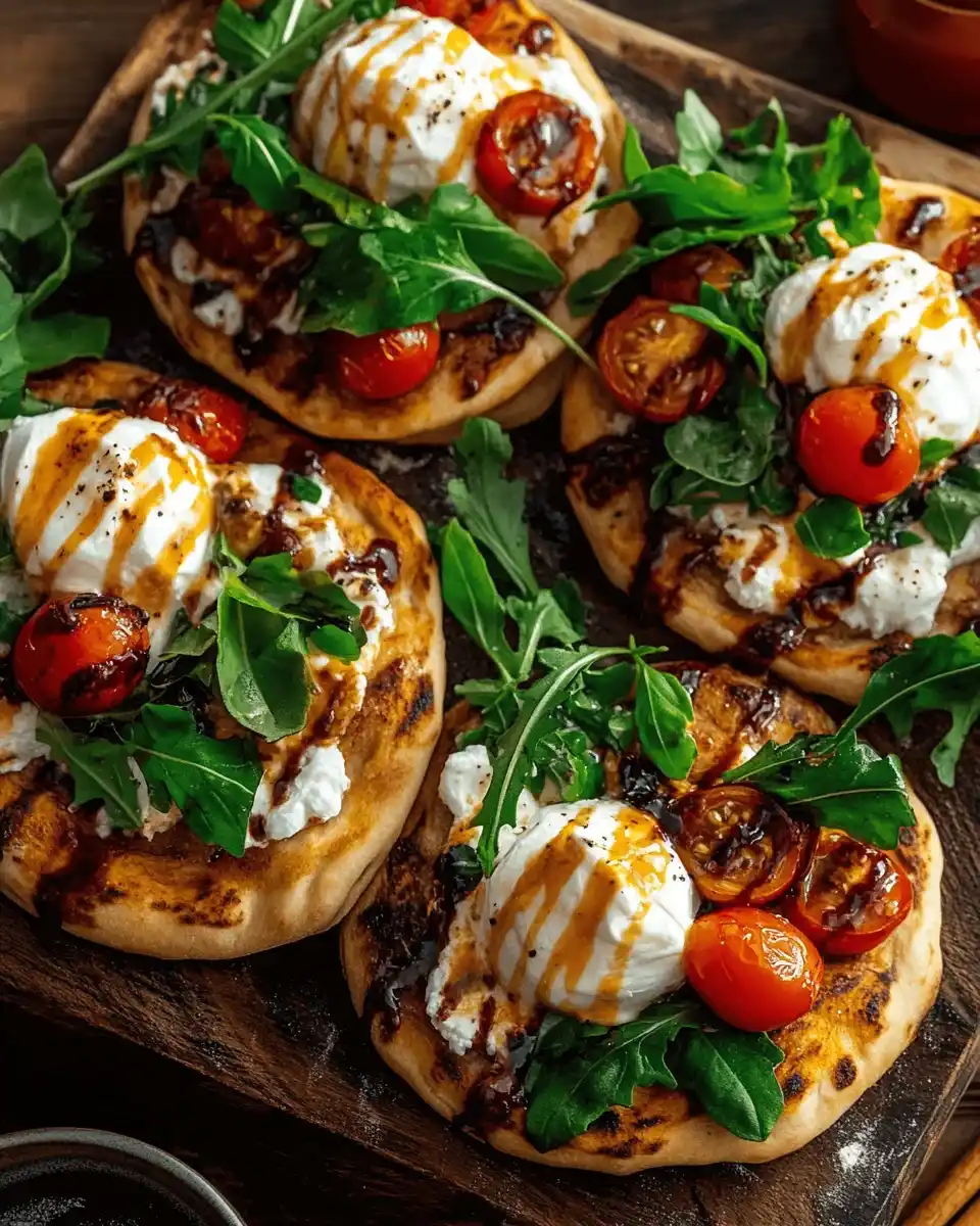 Mini Naan-Pizzen mit Burrata, Tomaten und Rucola – Genuss pur!