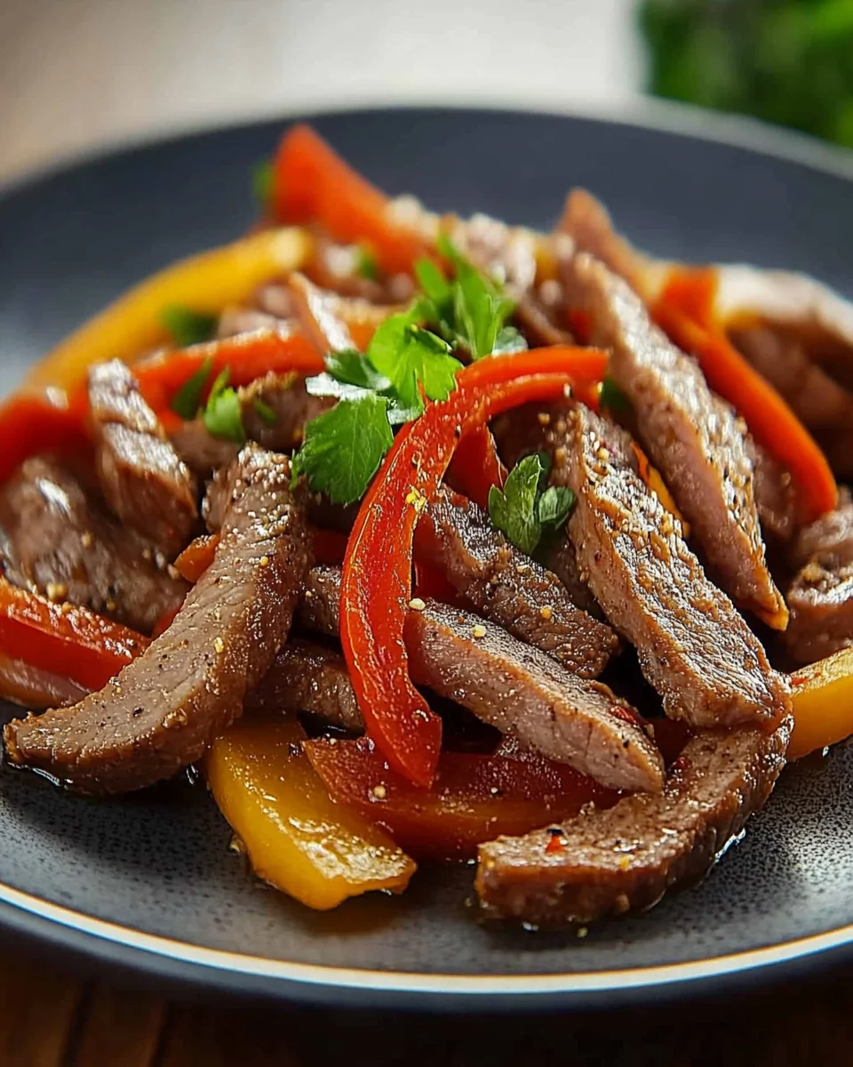 Rindfleischstreifen mit Paprika und Zwiebeln einfach zubereiten!