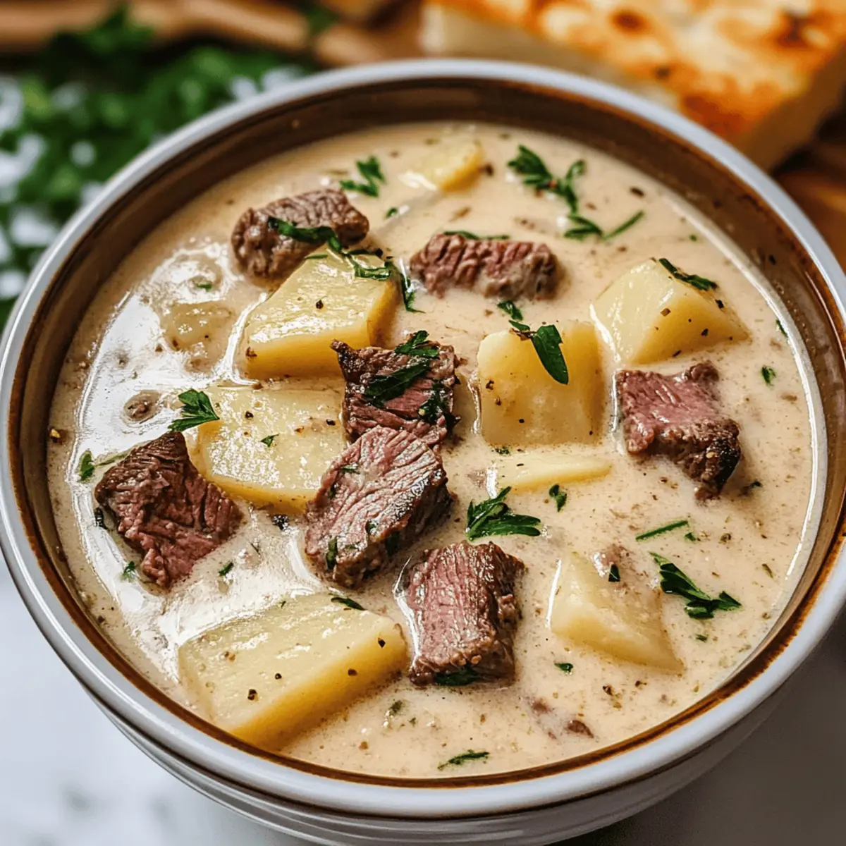 Cremige Steak- und Kartoffelsuppe für kalte Tage