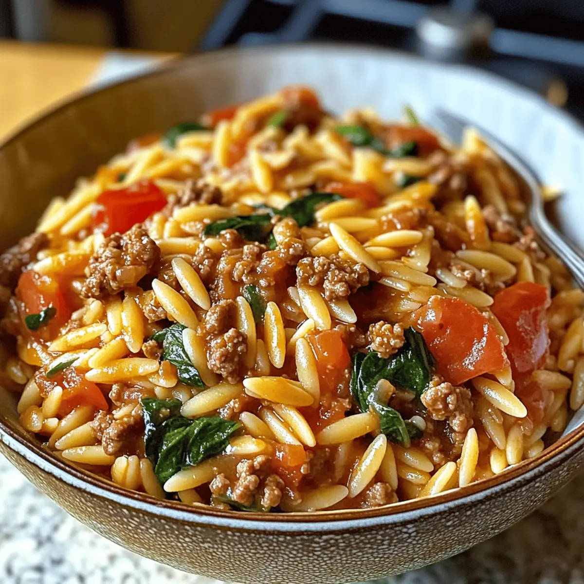 Rinderhackfleisch Orzo für ein schnelles Wohlfühlessen