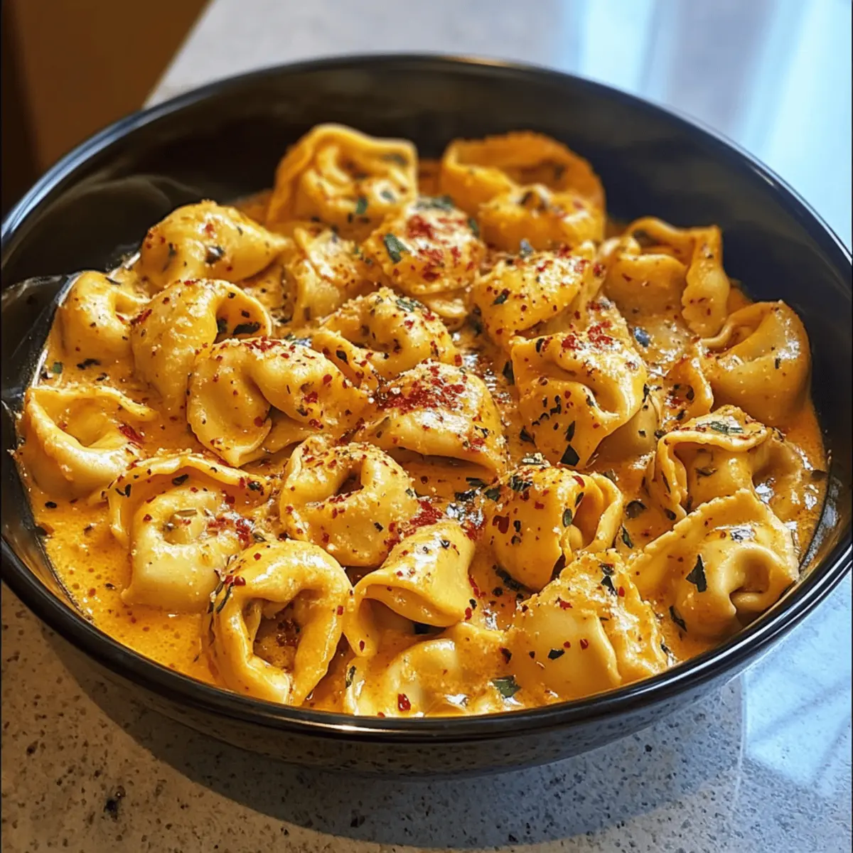 Ein-Topf scharfe Knoblauchbutter-Hühnertortellini Blitzrezept