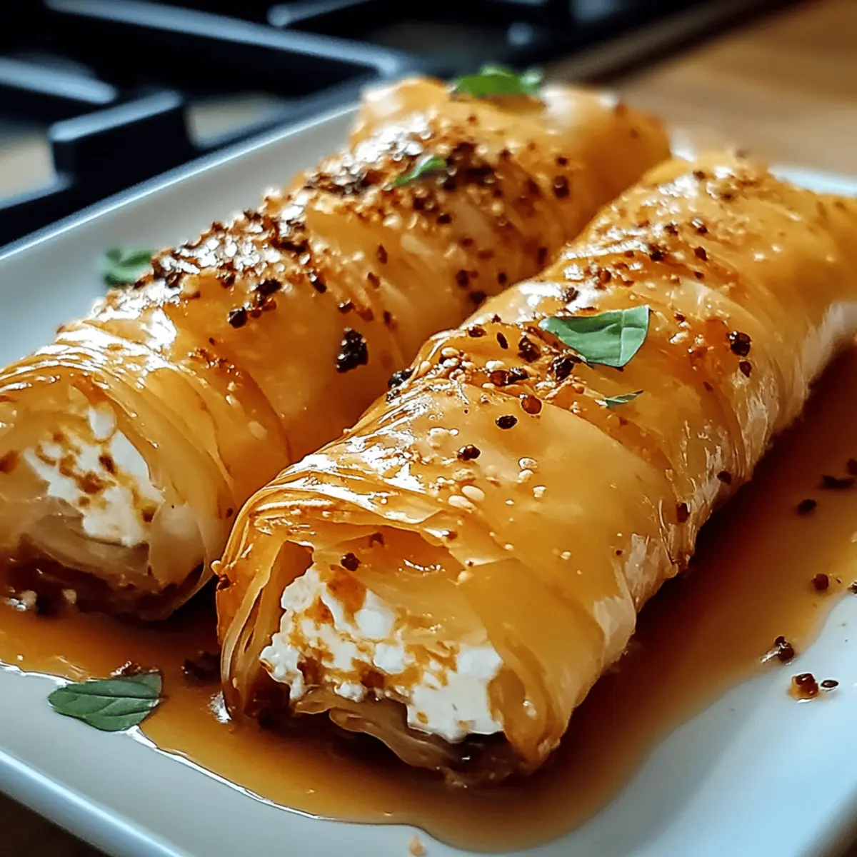 Ofen-frittierte Feta-Rollen mit Chili-Honig genießen