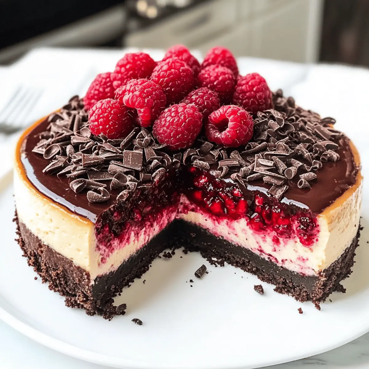 Dunkle Schokoladen-Himbeer-Käsekuchen selbst gemacht
