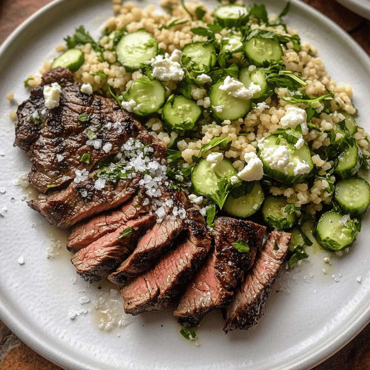 Gegrilltes Rindersteak mit Zitronen-Kräuter-Couscous-Salat