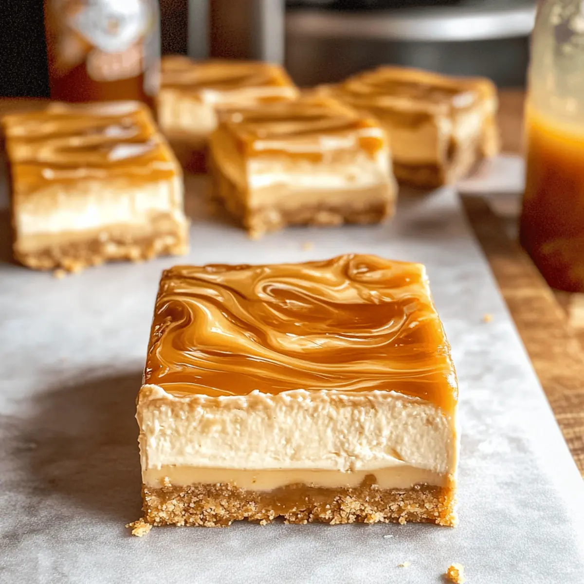 Gesalzene Karamell-Käsekuchen-Riegel ohne Backen