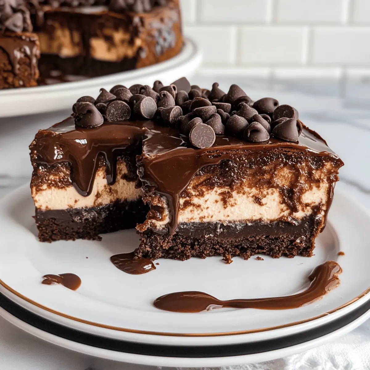 Keine Backen, heiße Schokoladensauce Brownie Käsekuchen