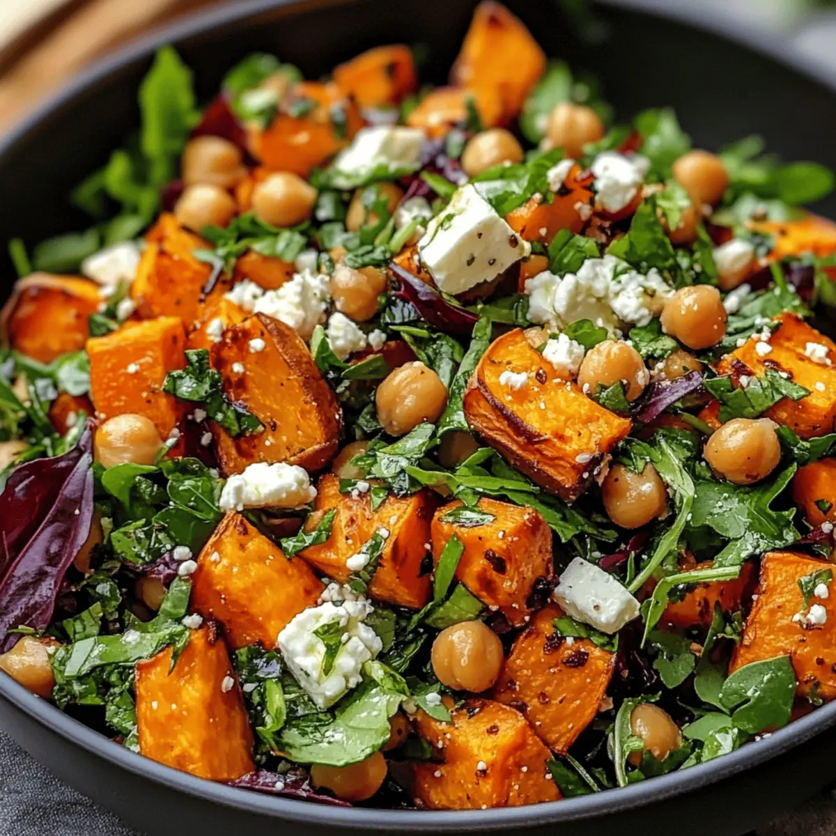 Süßkartoffel- und Kichererbsensalat mit Feta und Kräutern