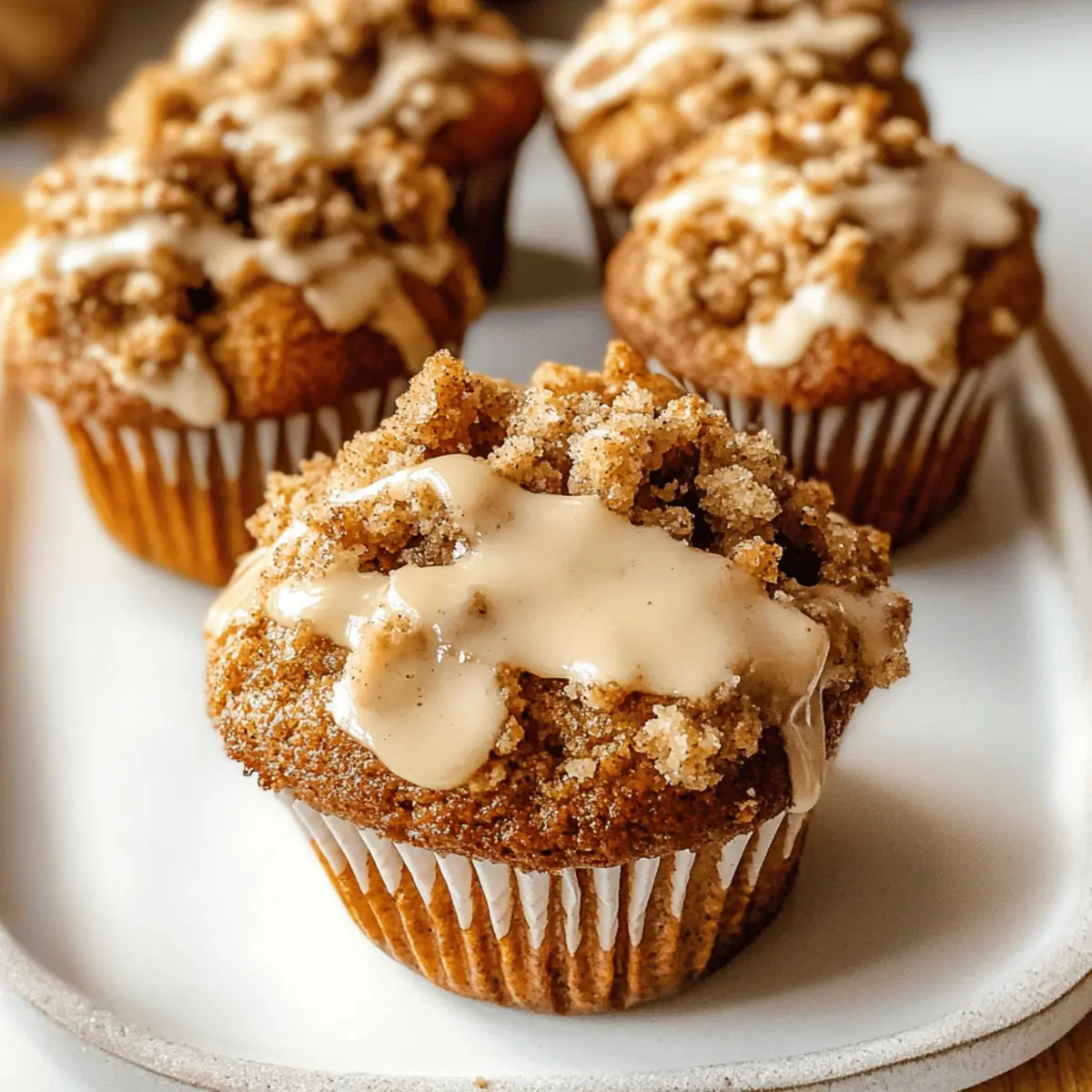 Kürbiskrümelkuchen-Muffins mit süßer Glasur