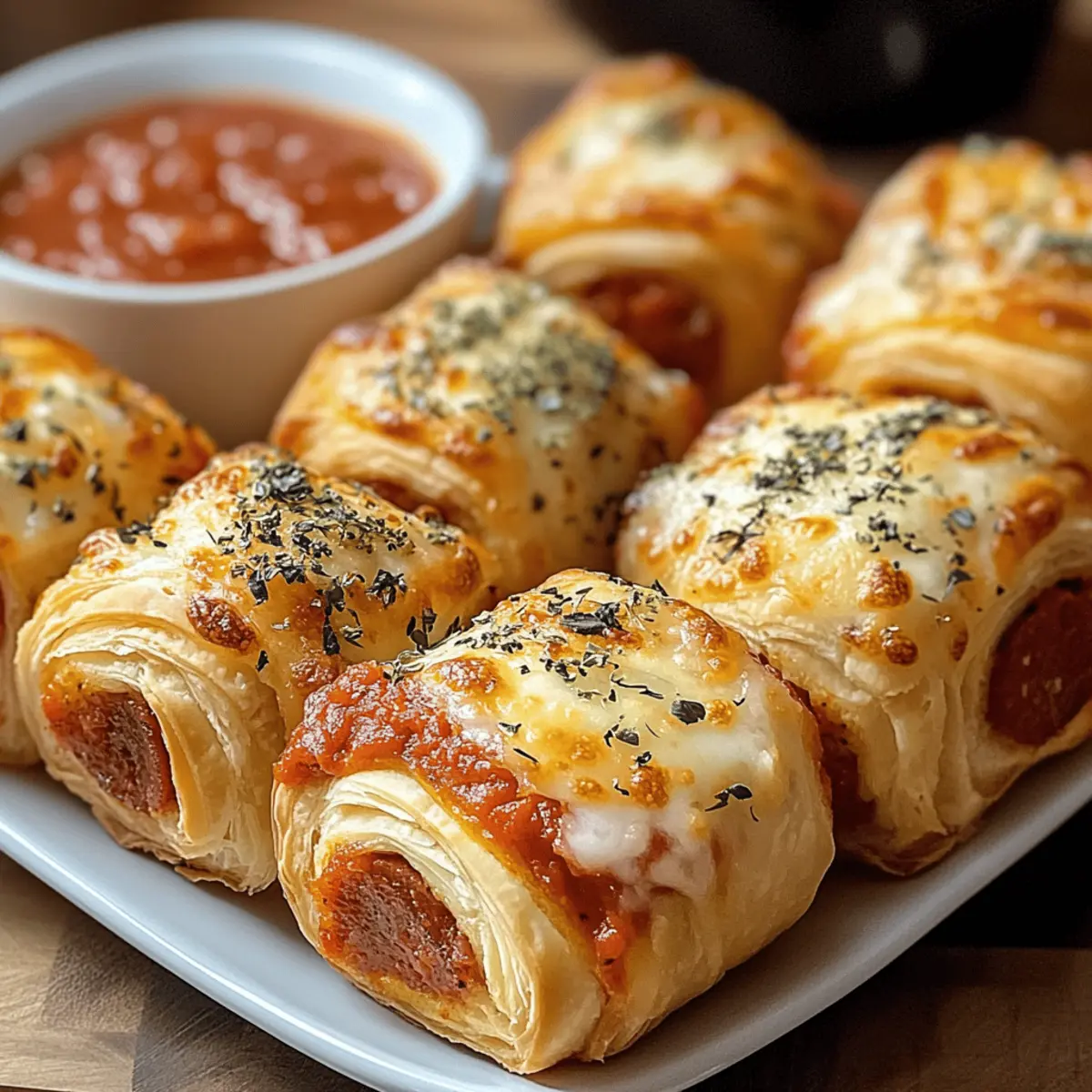 Flaky Pepperoni Pizza Rollen mit Mozzarella und Kräutern