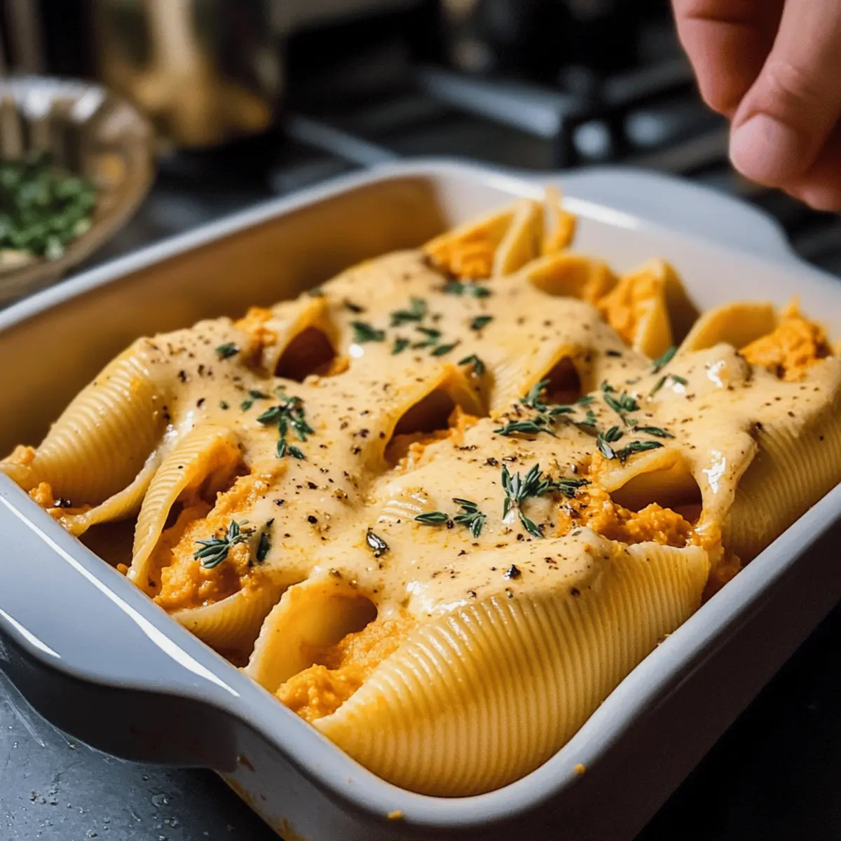 Veganer Kürbis-Ricotta gefüllte Muscheln für den Herbst