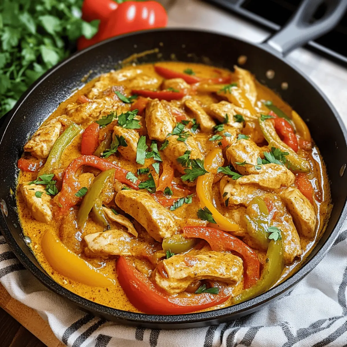 Hähnchenbrust in Frischkäse-Sauce mit Paprika und Zucchini