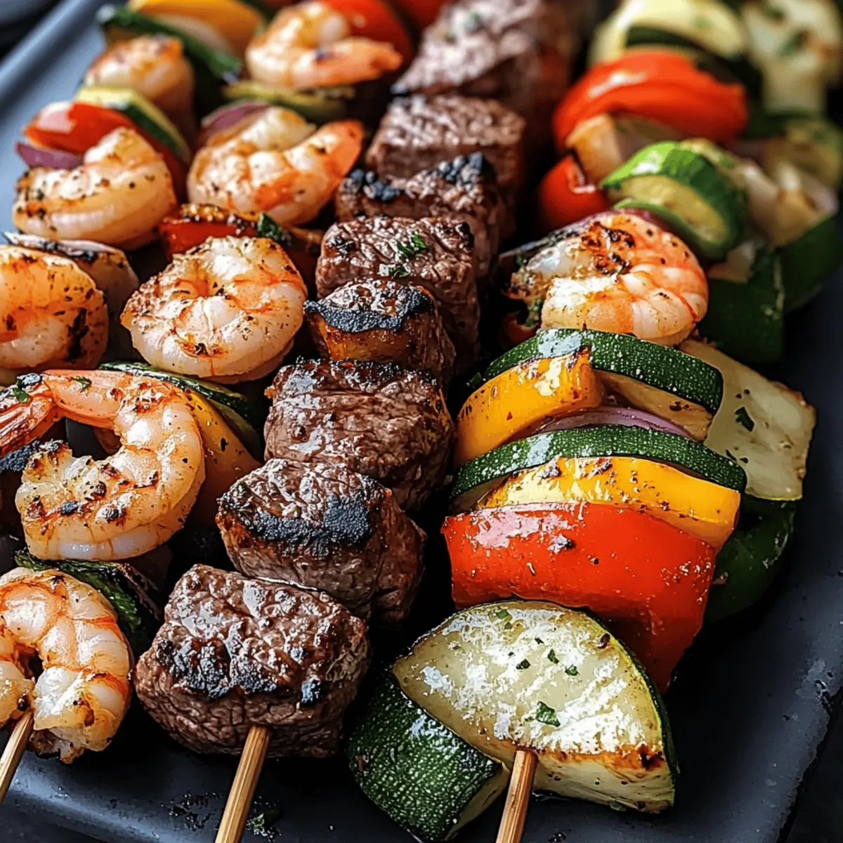 Gegrillte Steak- und Garnelen-Kabobs für Sommergenuss