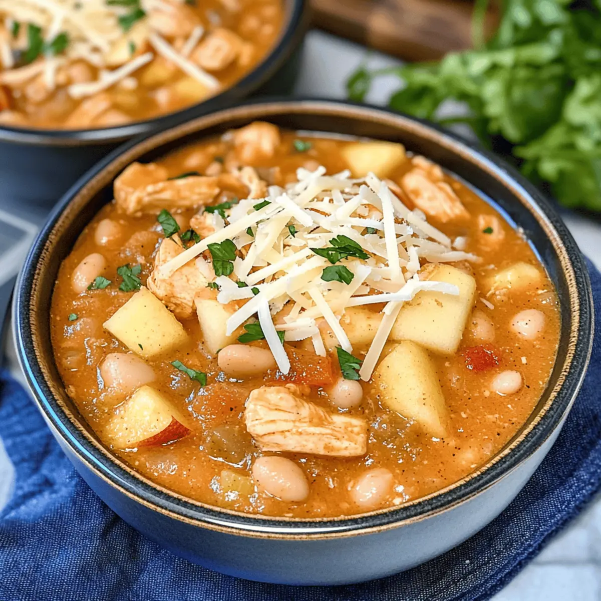 Weißer Cheddar Apfel Hähnchen Chili für den Herbst