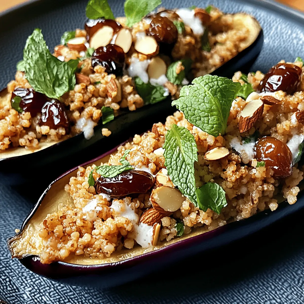 Auberginen mit Dattel-Mandel-Couscous und Minze geniessen