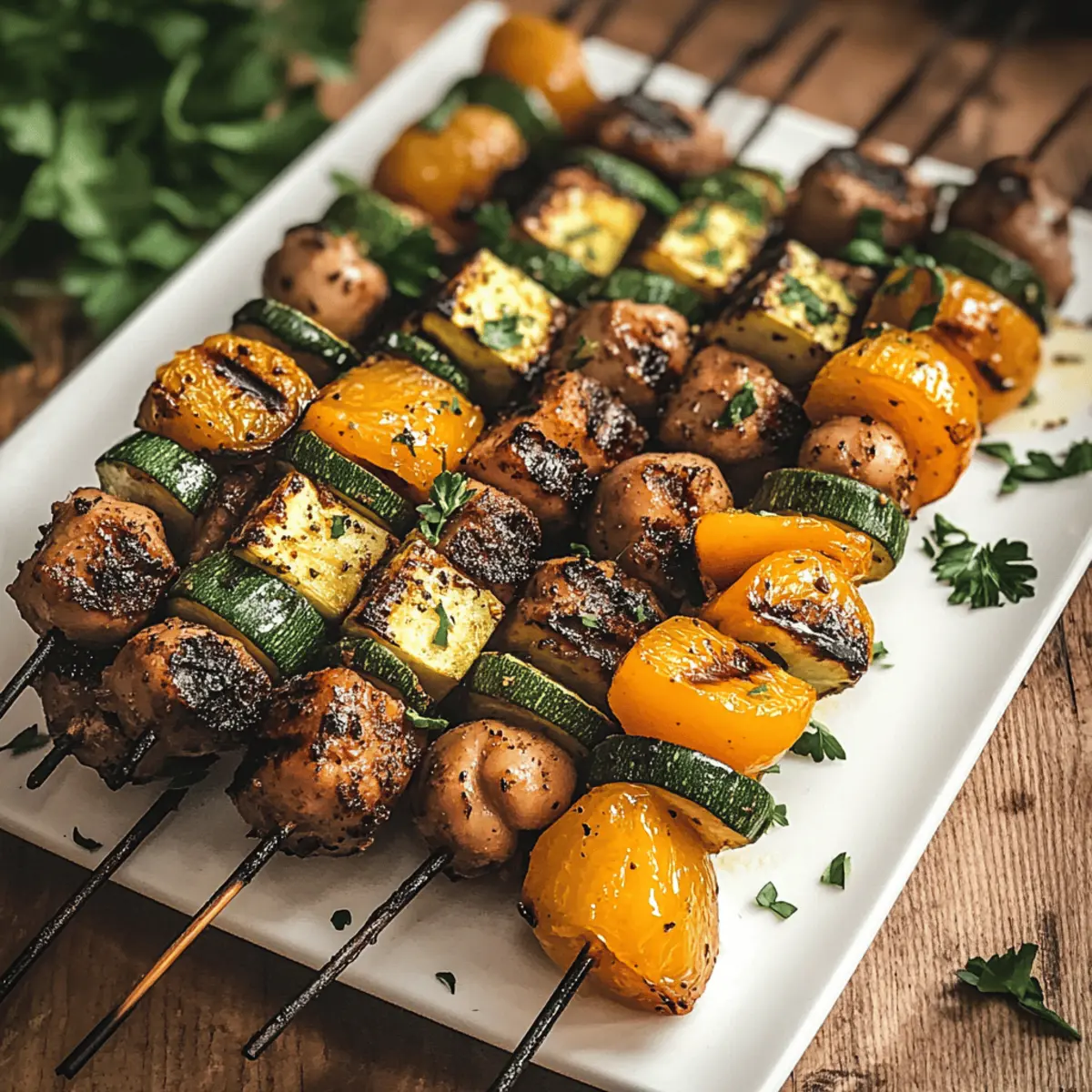 Vegane Grillkebabs mit Kichererbsen und Zucchini