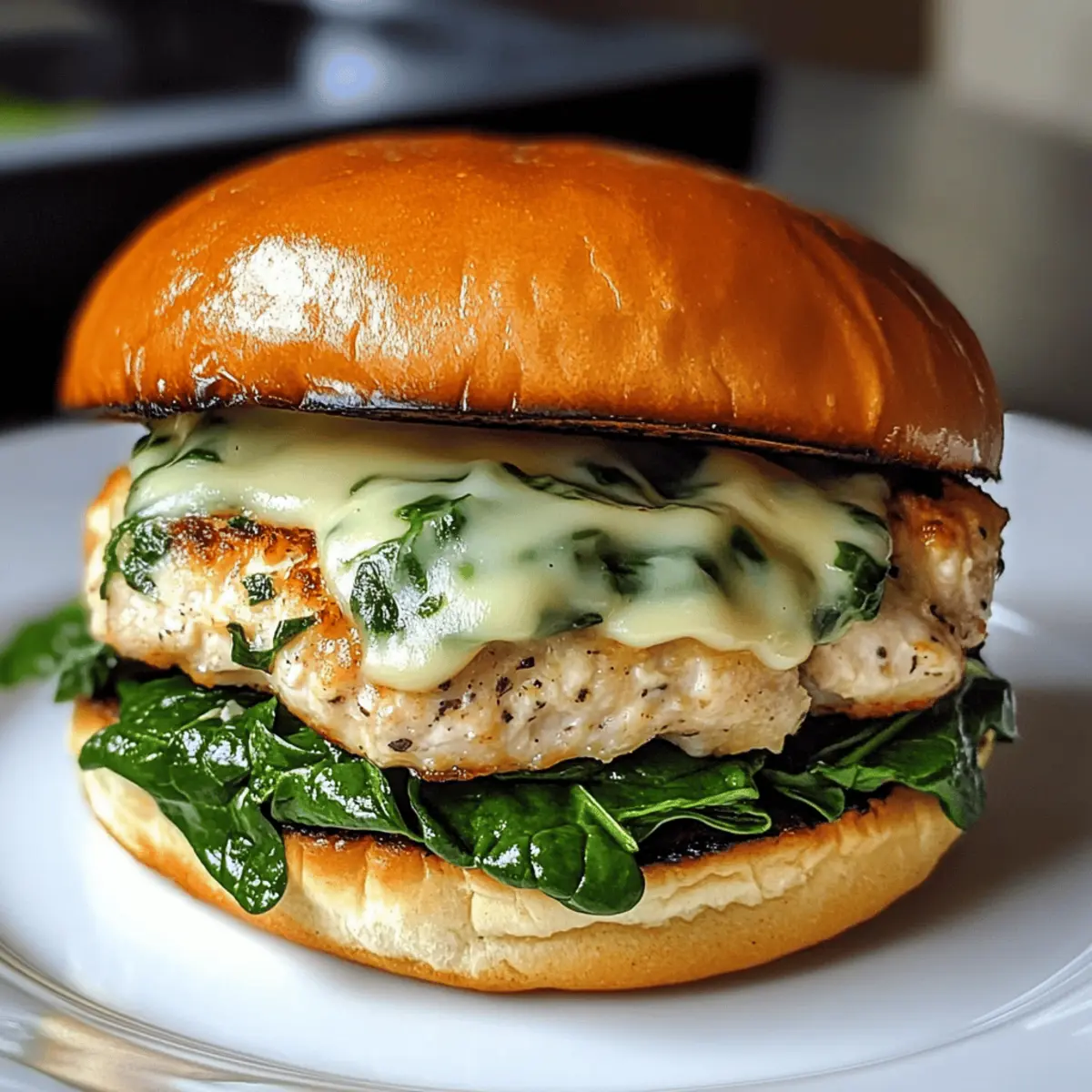 Weiße Cheddar Spinat Hühnchen Burger gesund genießen