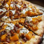 Karamellisierte Zwiebel, Speck, Ricotta und Kürbispizza