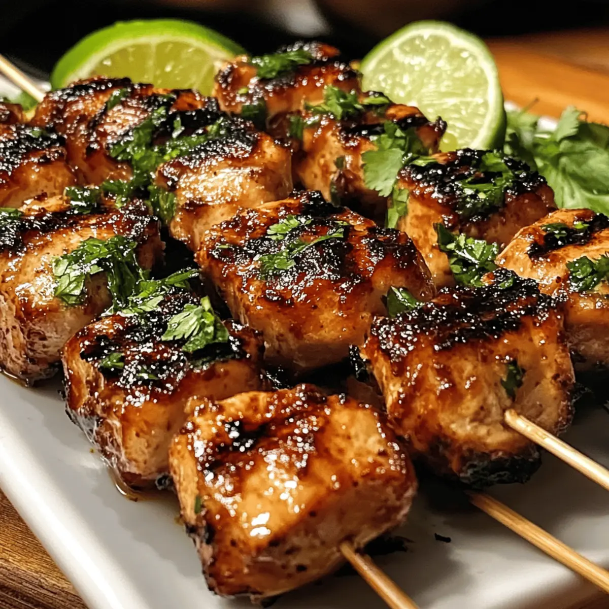 Gegrillte thailändische Kokosnuss-Hähnchenspieße genießen