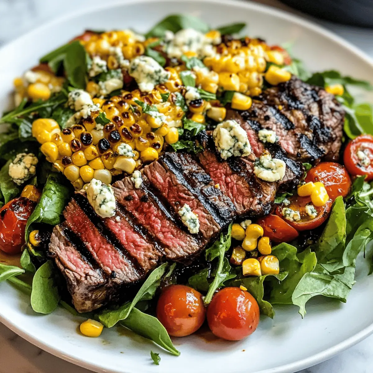 Balsamico-Rindersteak-Gorgonzola-Salat mit gegrilltem Mais