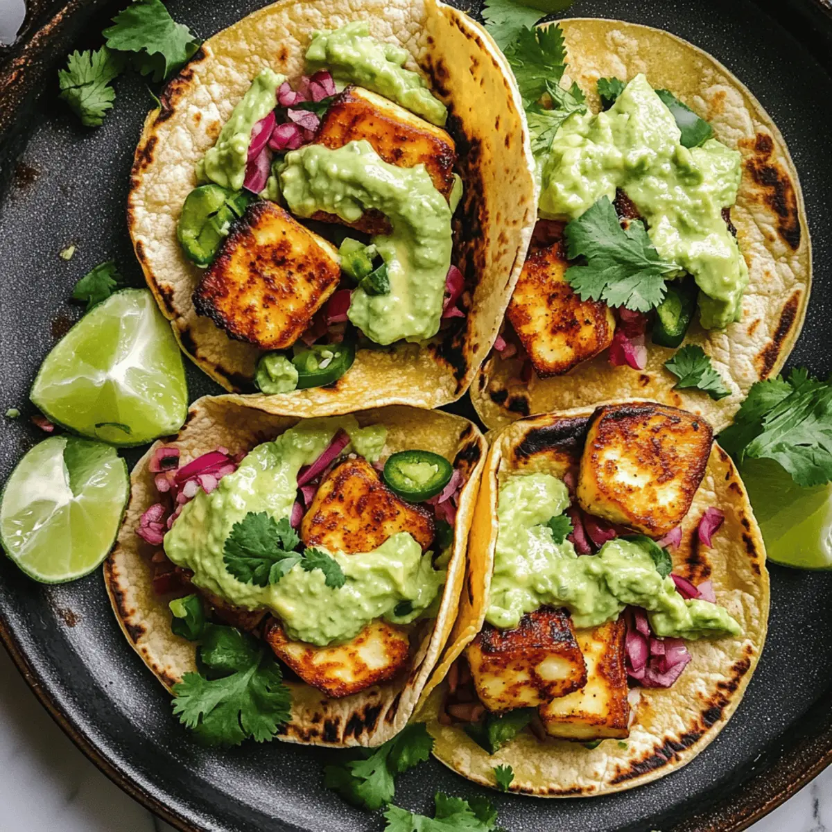 Gewürzte Halloumi-Tacos mit Avocado-Crema