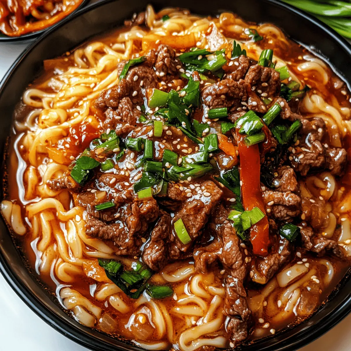 Scharfe koreanische Gochujang-Rindfleischnudeln lecker gekocht