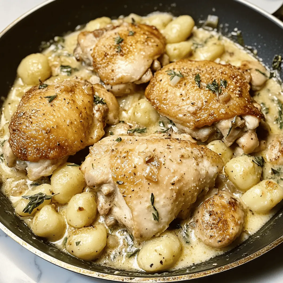 Ein-Pfanne Knoblauch-Parmesan Hähnchen mit Gnocchi