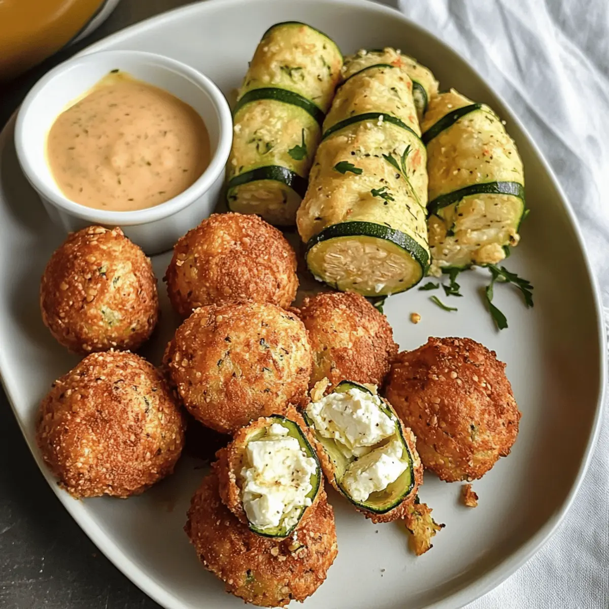 Zucchinipäckchen & Linsenschnitzel mit Asia-Dip