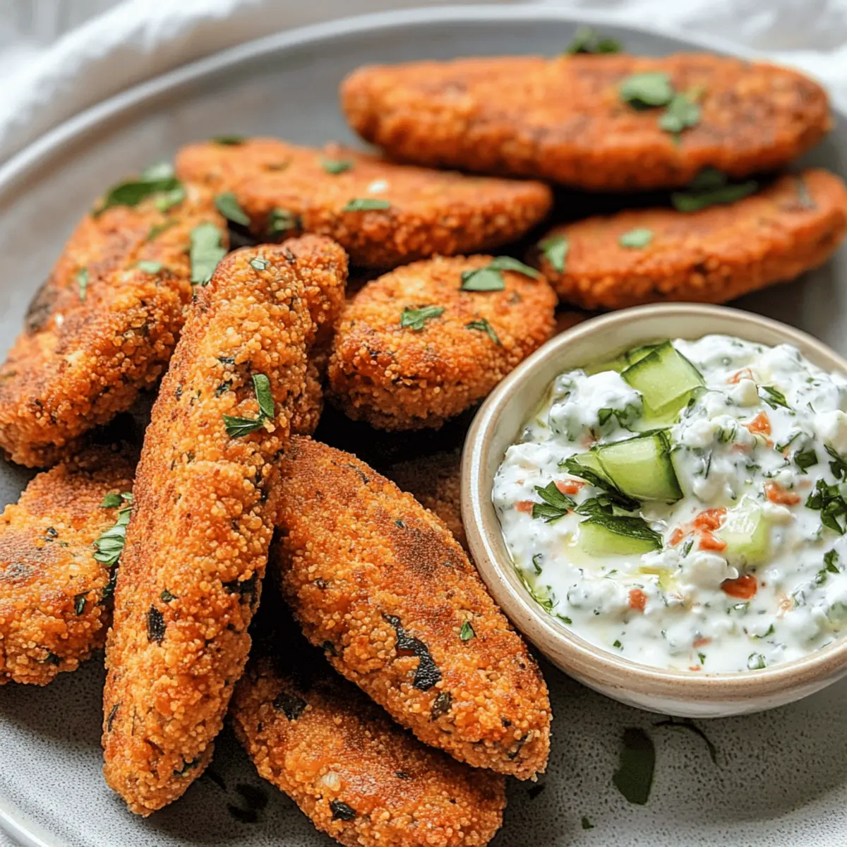 Crispy Gemüse-Köfte mit Feta-Gurken-Dip