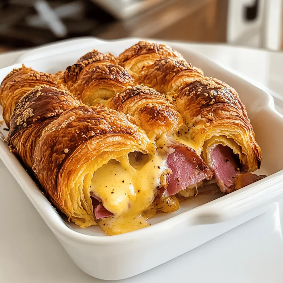 Truthahn Schinken und Käse Croissant Auflauf