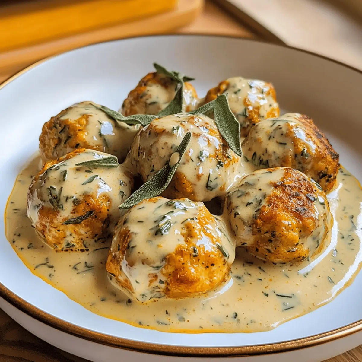 Kürbis-Hühnchen-Fleischbällchen mit Salbeisahne-Sauce