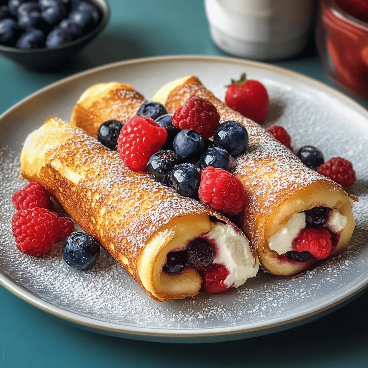 Französische Toast-Rollen mit frischen Früchten