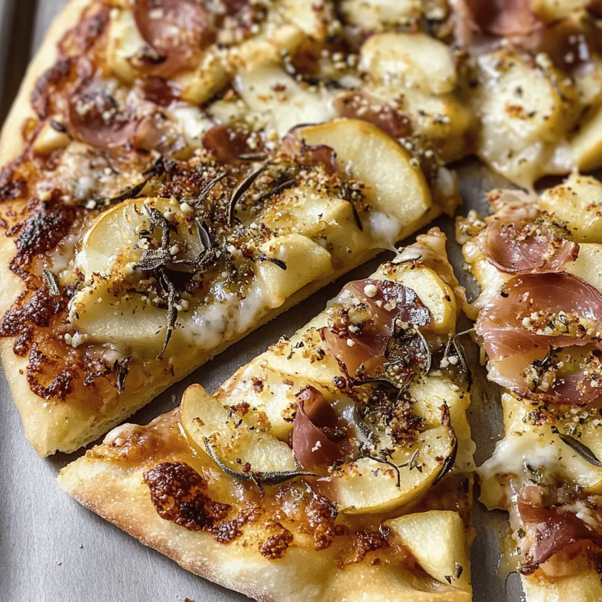 Apfel Prosciutto Pizza mit karamellisierten Zwiebeln