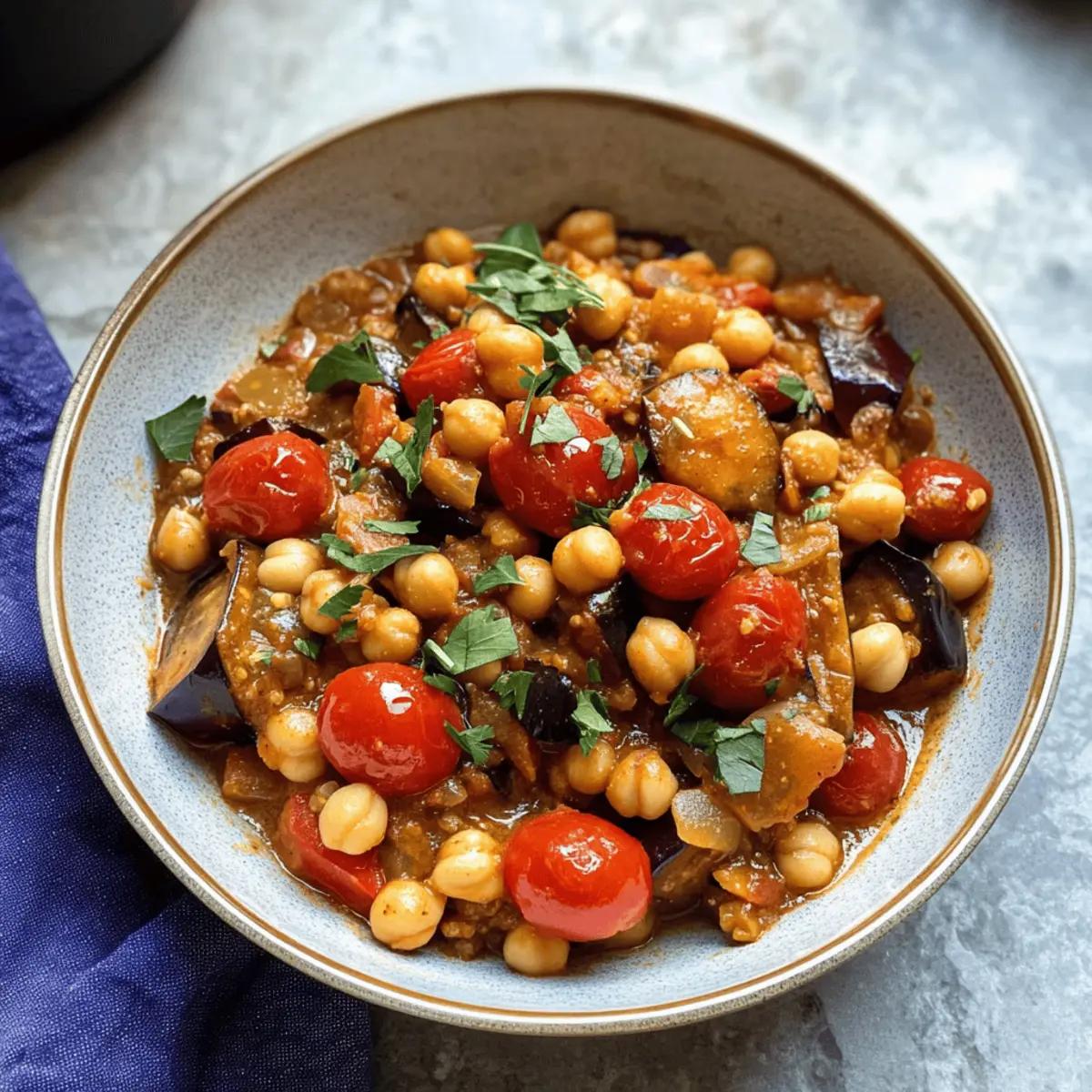 Auberginen-Eintopf mit Kichererbsen und Harissa