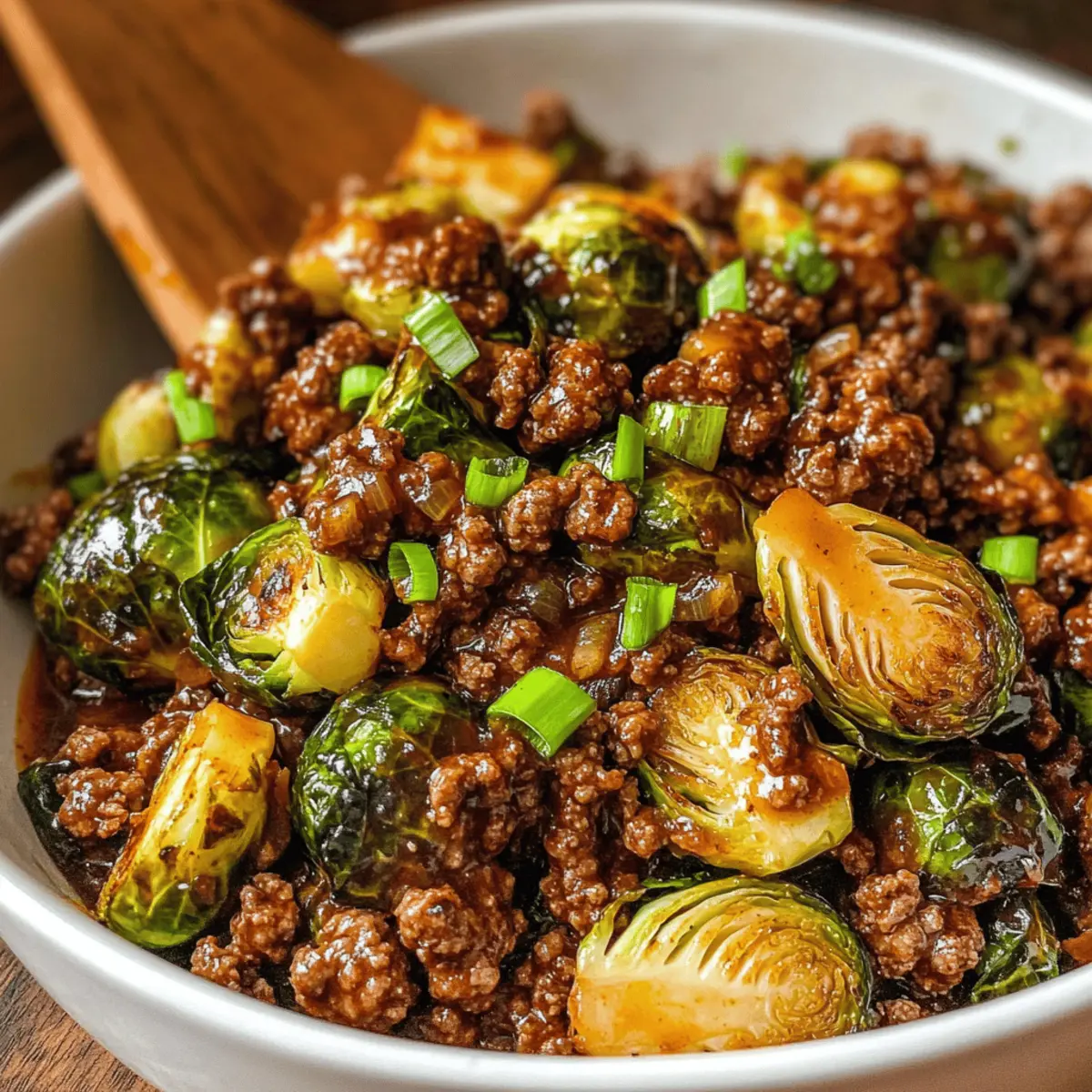 Rinderhackfleisch und Rosenkohl in 30 Minuten