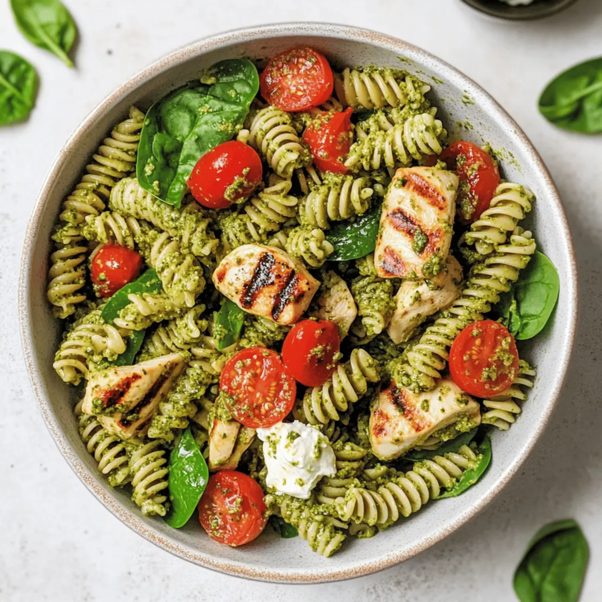 Einfache Hähnchen Pesto Nudelsalat für heiße Tage