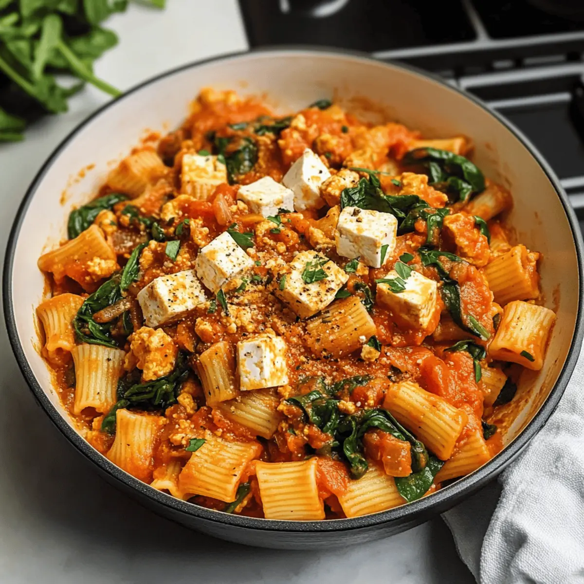 Einfache Tofu-Tomatenpasta mit Gemüse für Genießer